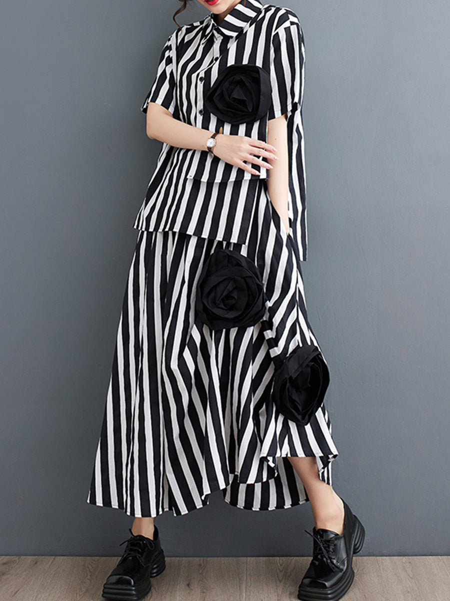 Vertical stripe printed loose set