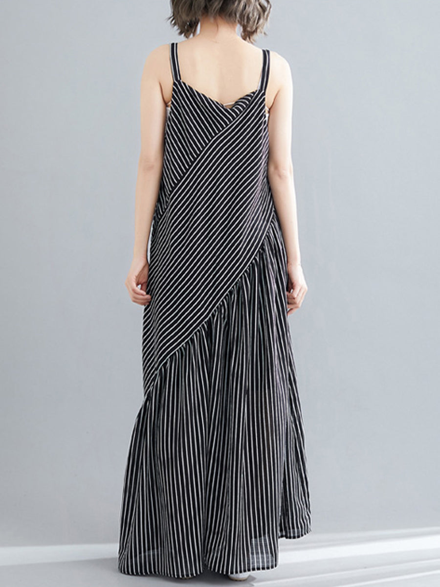 Asymmetric Stripe loose Jumpsuit