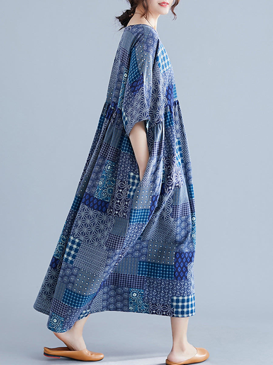 Patchwork printed oversized dress