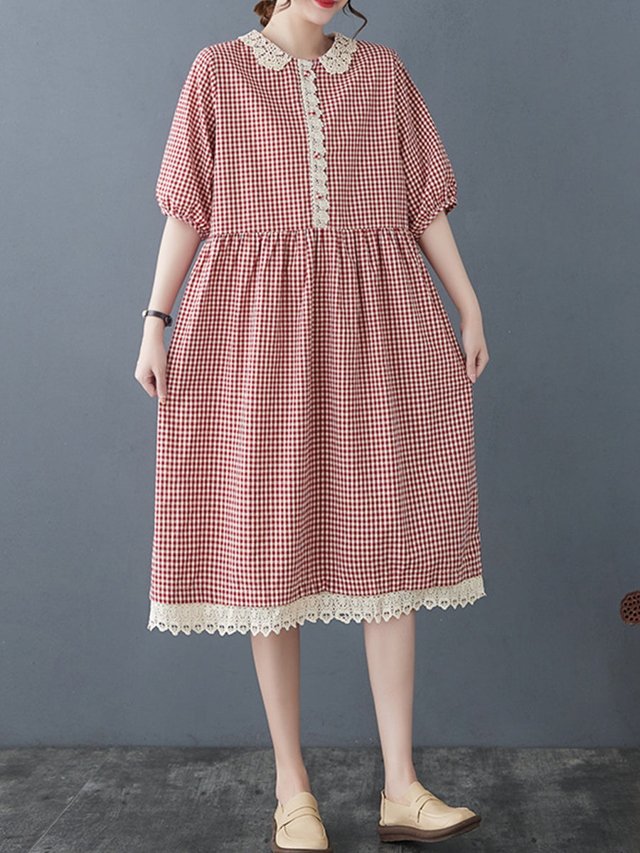 Doll neck age reducing plaid dress