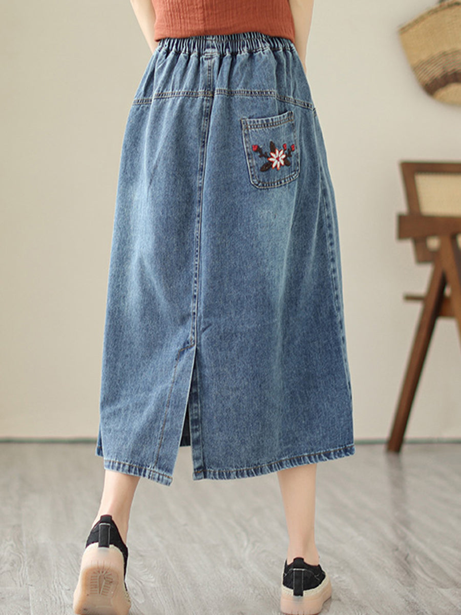 Embroidered jeans skirt