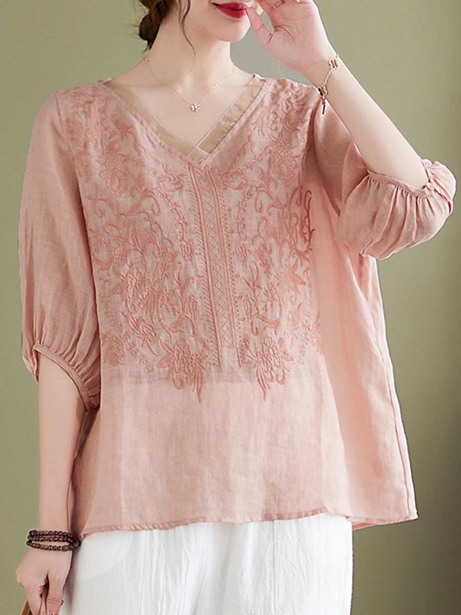 Embroidered V-neck top