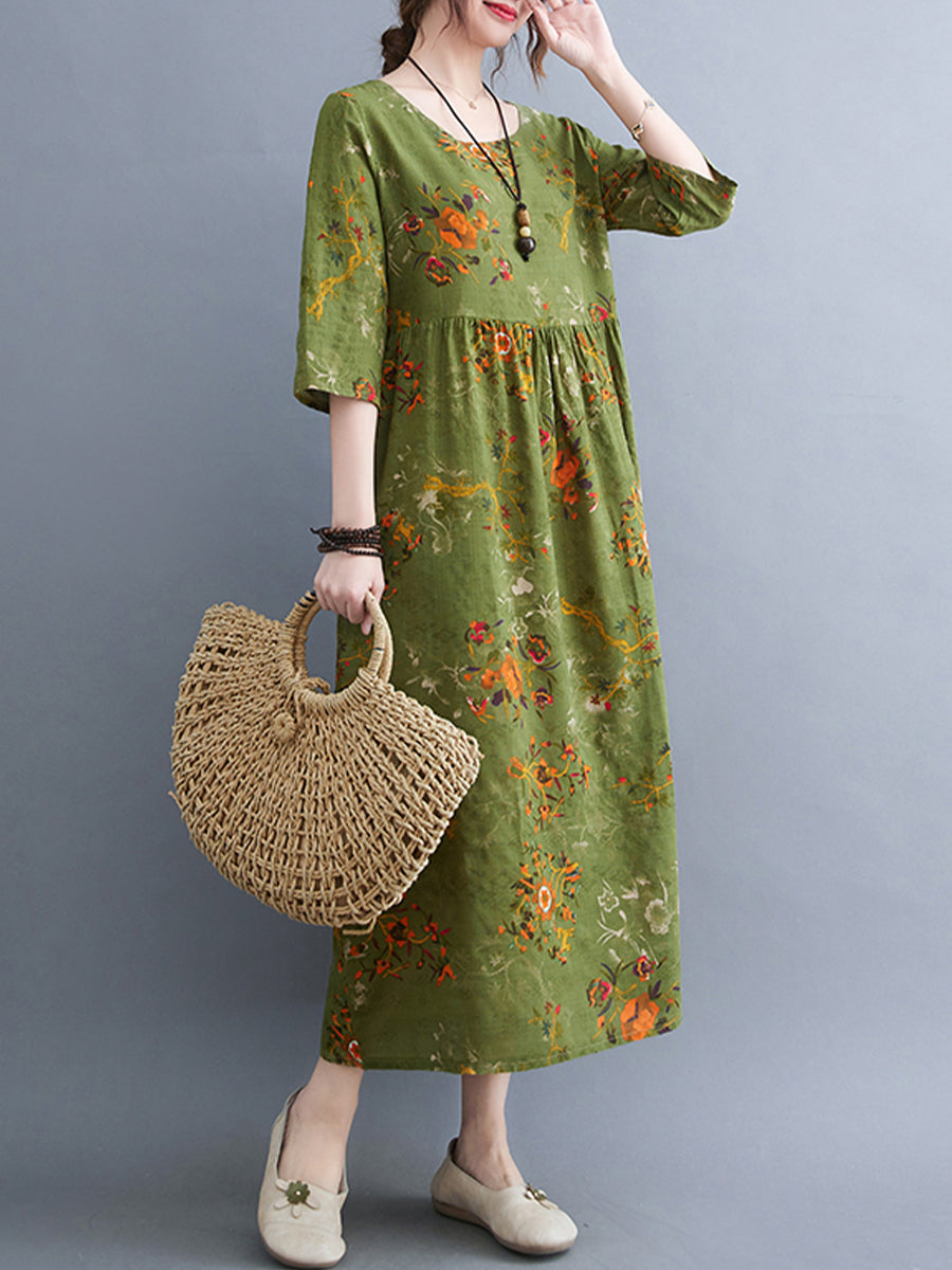 Floral cotton and linen Dress