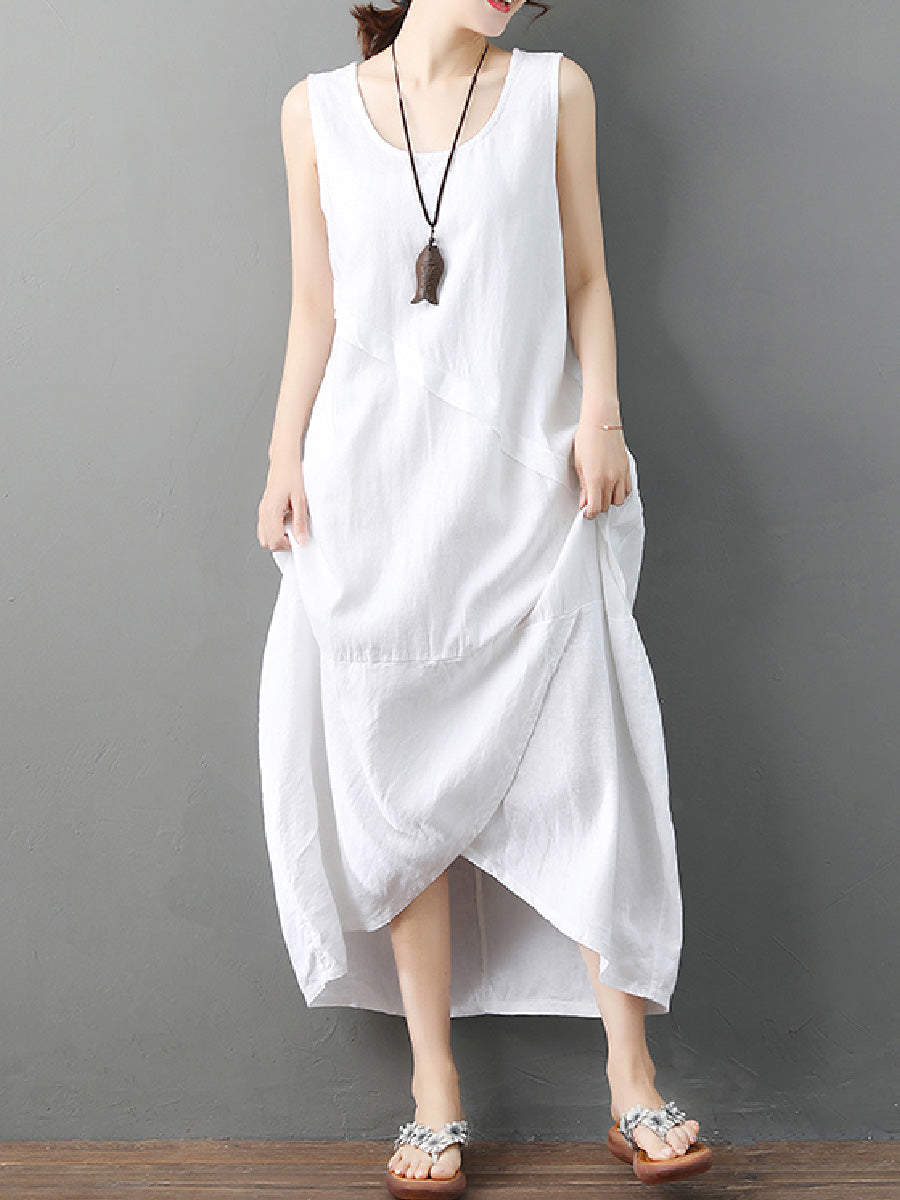 Retro Irregular Linen Long Dress