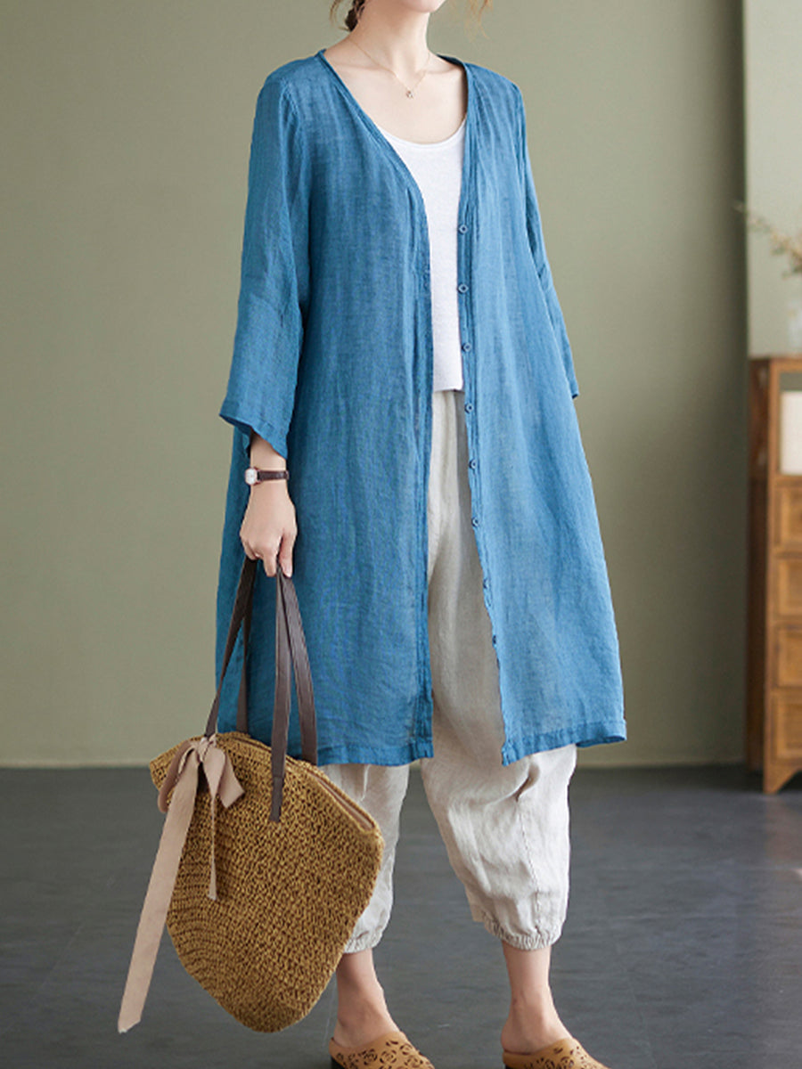 V-neck solid color long shirt