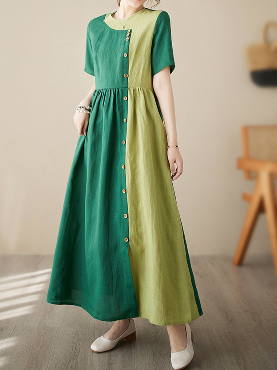 Temperament patchwork green dress