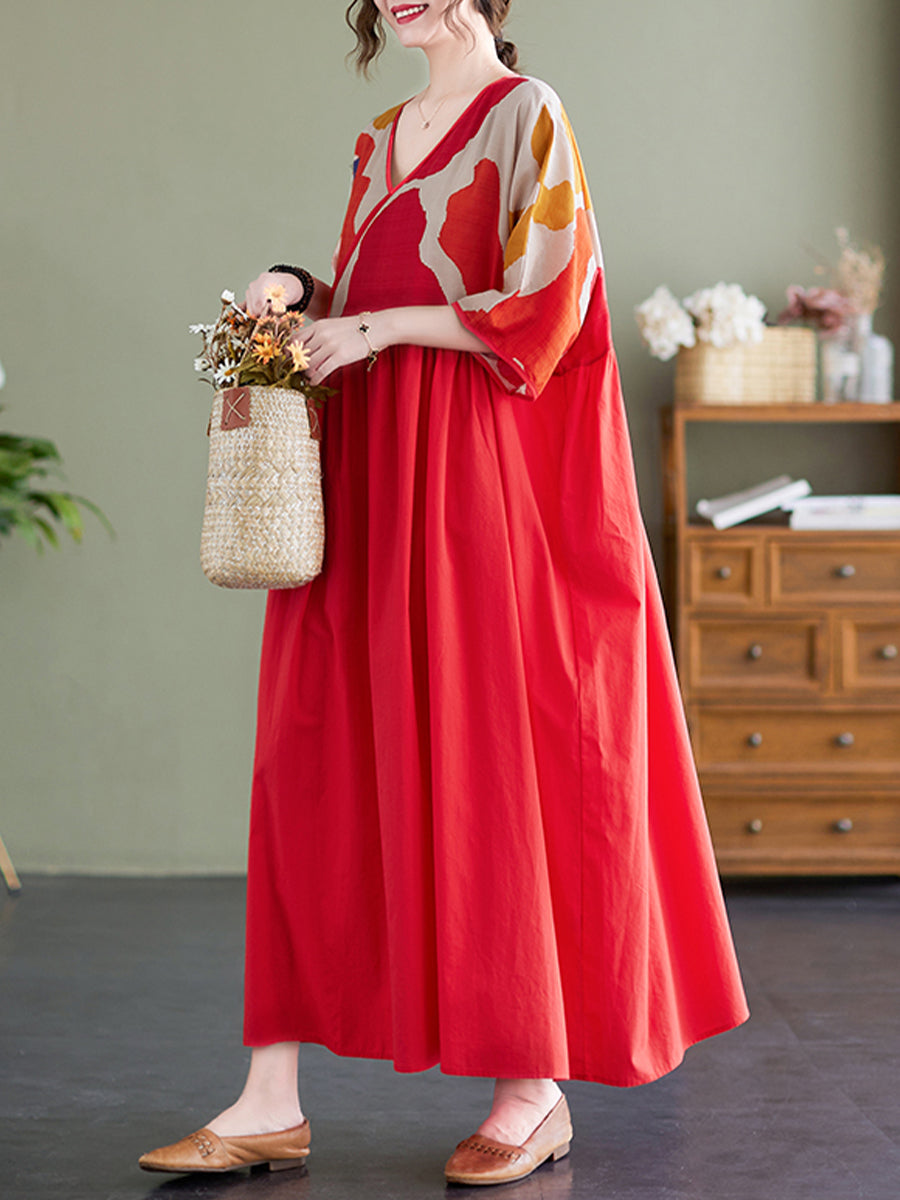 Red printed short sleeved dress