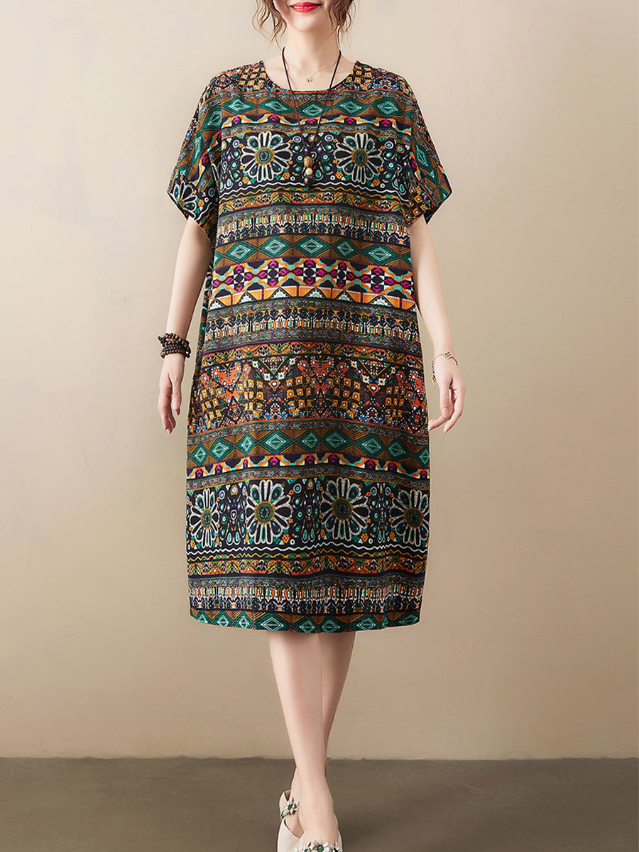 Cotton and linen ethnic style printed Dress