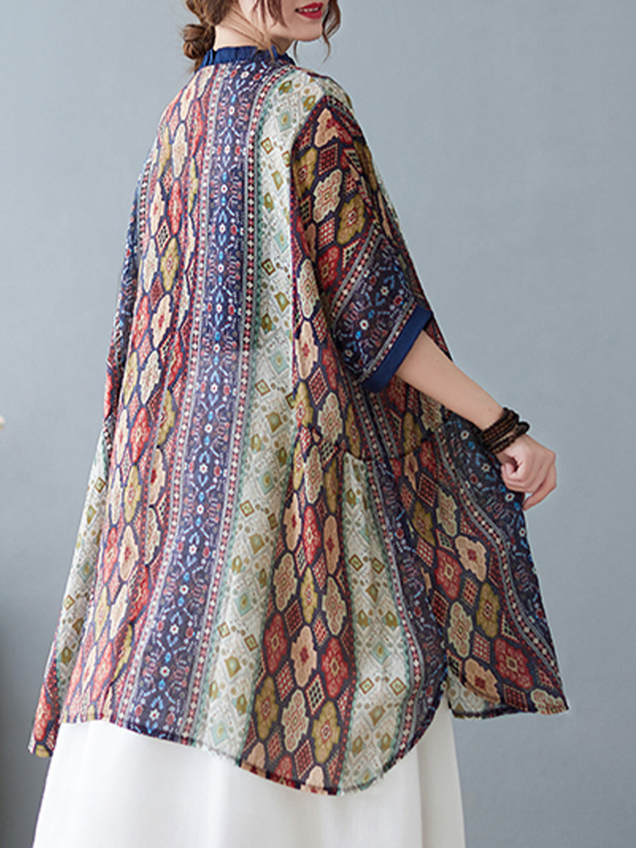 Ethnic style long oversized top