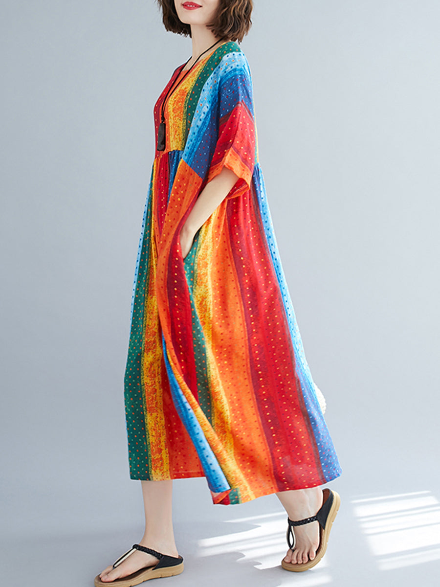 Rainbow striped printed dress