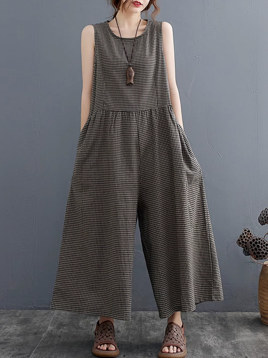 Vintage plaid sleeveless jumpsuit