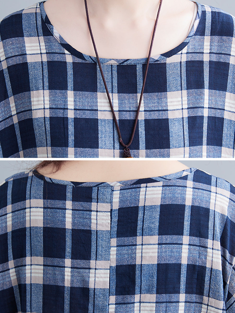 Checkered round neck oversized shirt