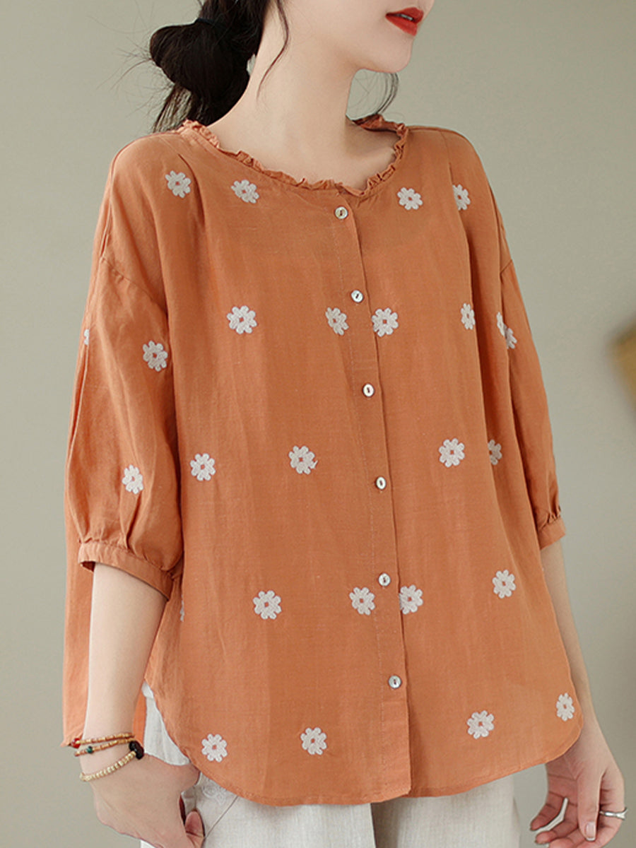 Lace collar small flower shirt