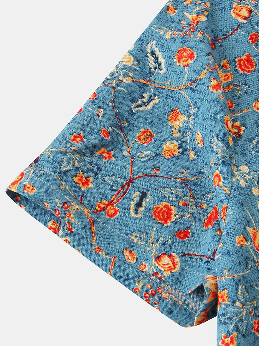 Chemise à manches courtes à imprimé floral pour hommes