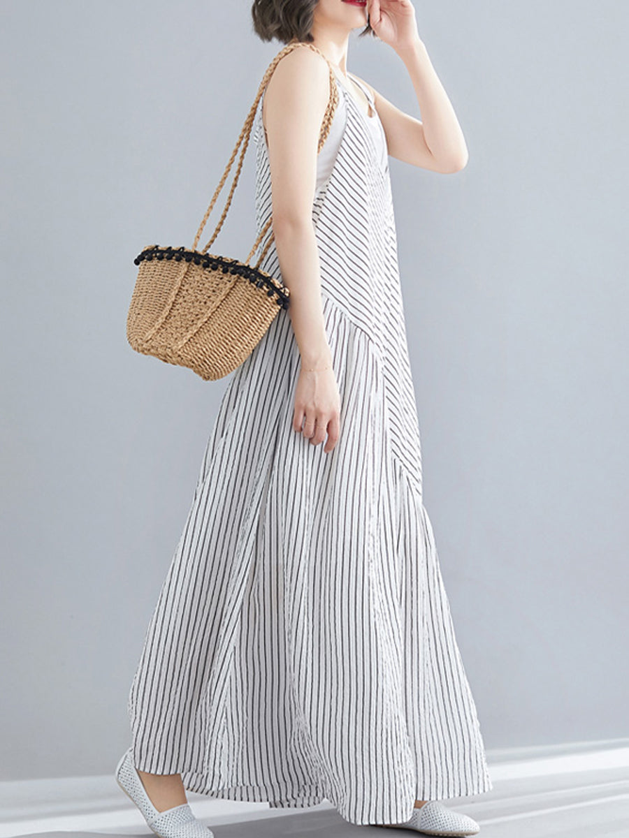 Asymmetric Stripe loose Jumpsuit