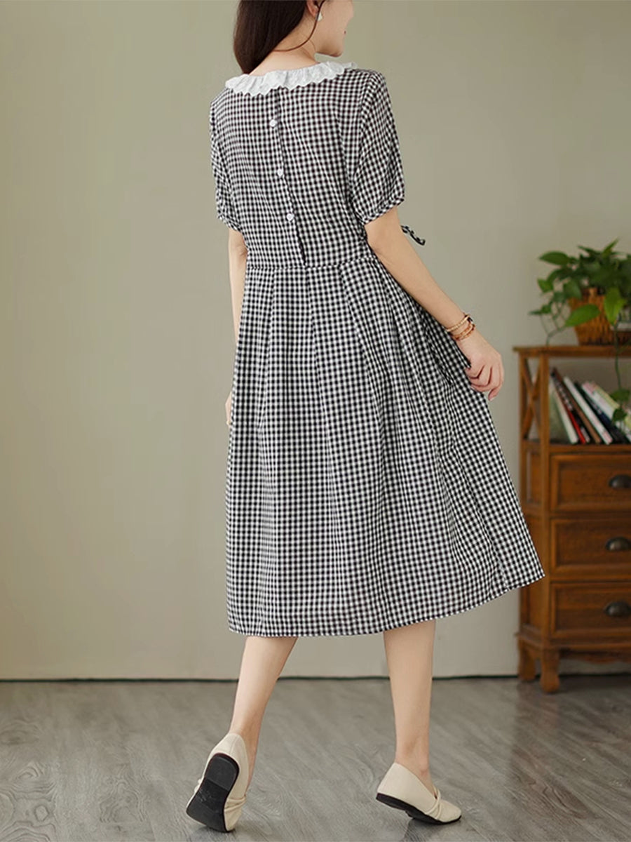 Doll neck small plaid dress