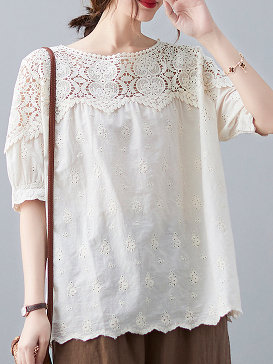 Lace cut out patchwork top