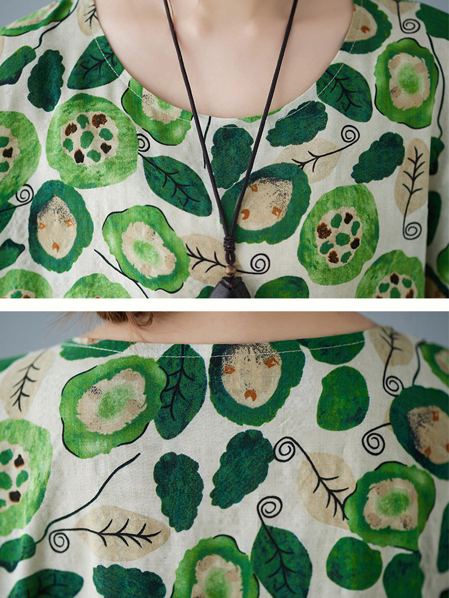 Pastoral green printed dress