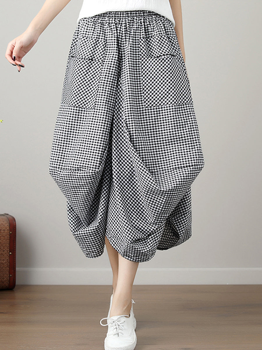 Loose and slim plaid skirt