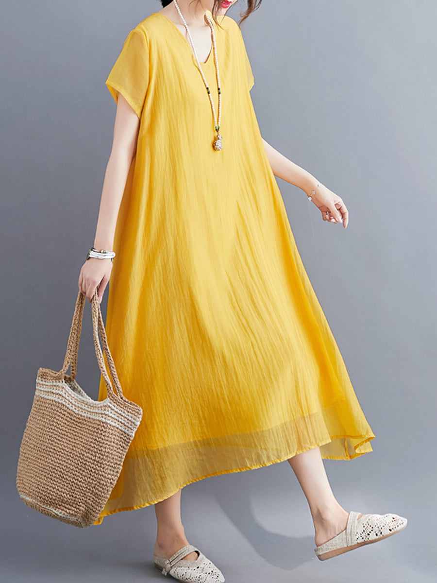 Solid Cotton and Linen Dress