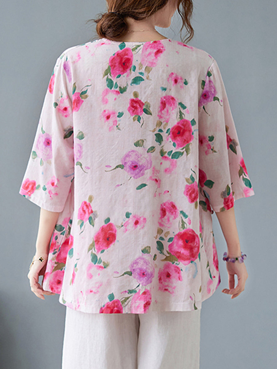 Flower diagonal button shirt