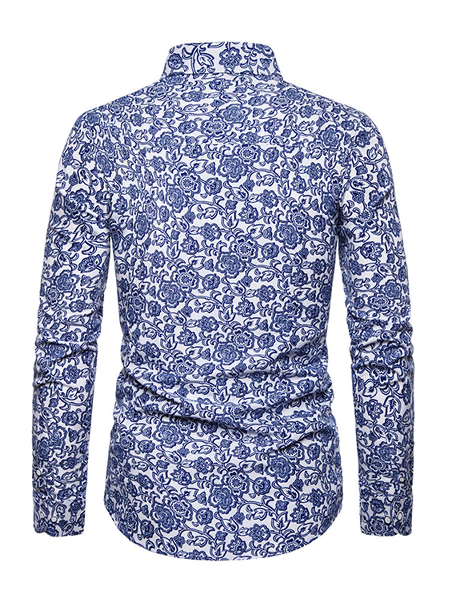 Chemise à manches longues à imprimé floral pour hommes