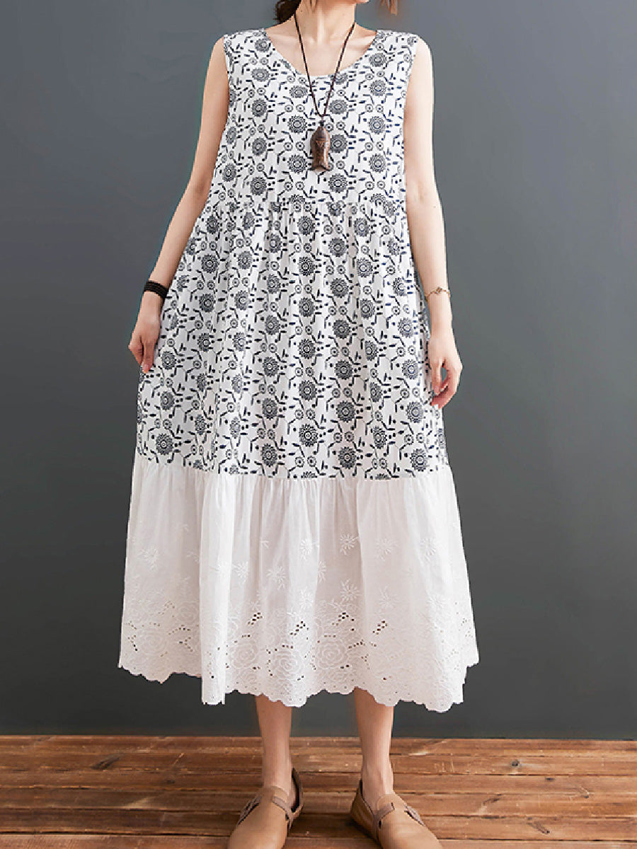 Spliced lace sleeveless Loose Dress