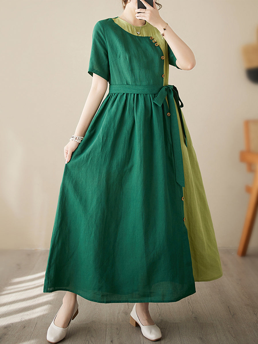 Temperament patchwork green dress