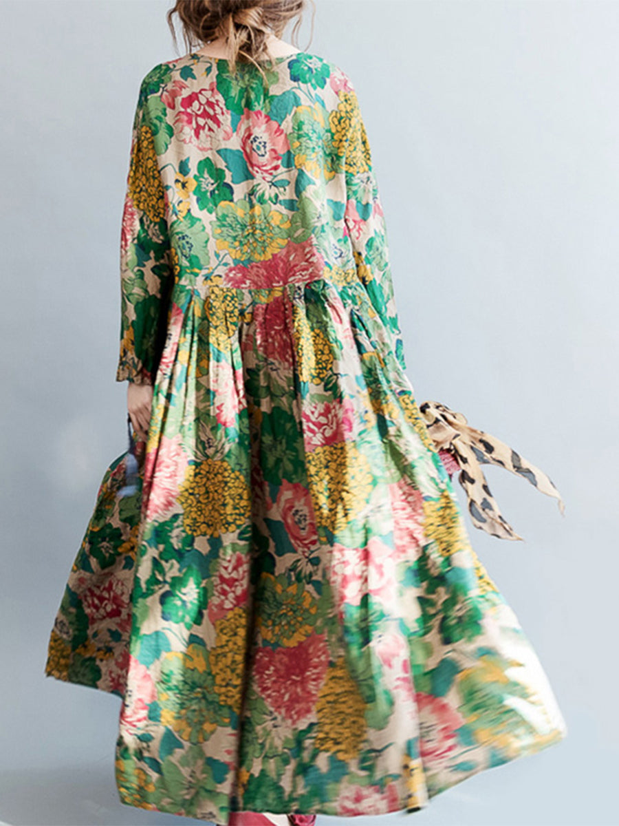 Floral Casual Print Long Sleeve Loose Dress