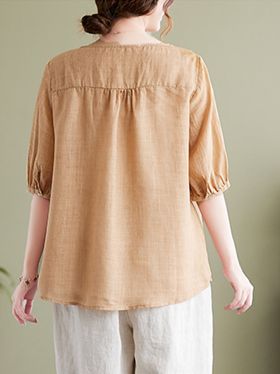 Vintage V-neck embroidered top