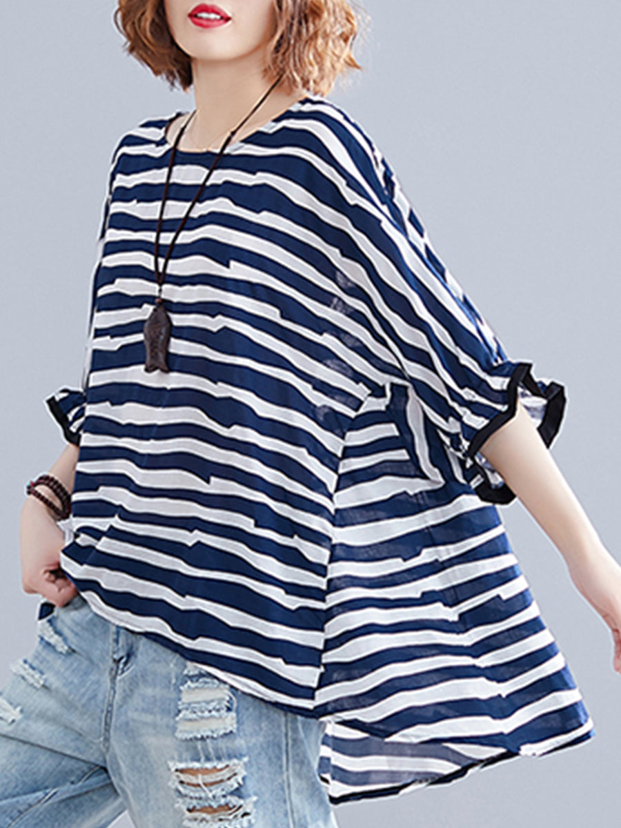 Horizontal striped oversized top