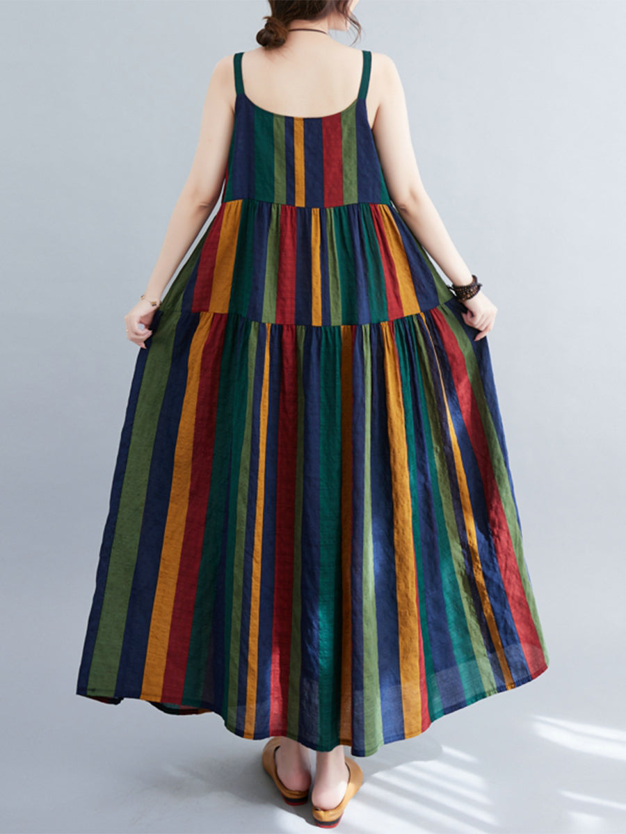 Colorful Vertical Stripe Strap Dress