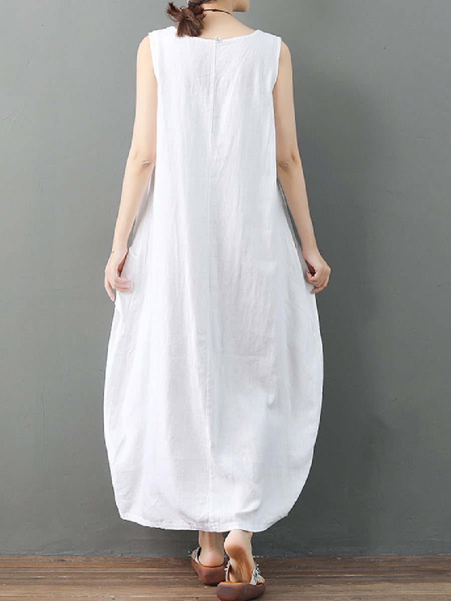 Retro Irregular Linen Long Dress