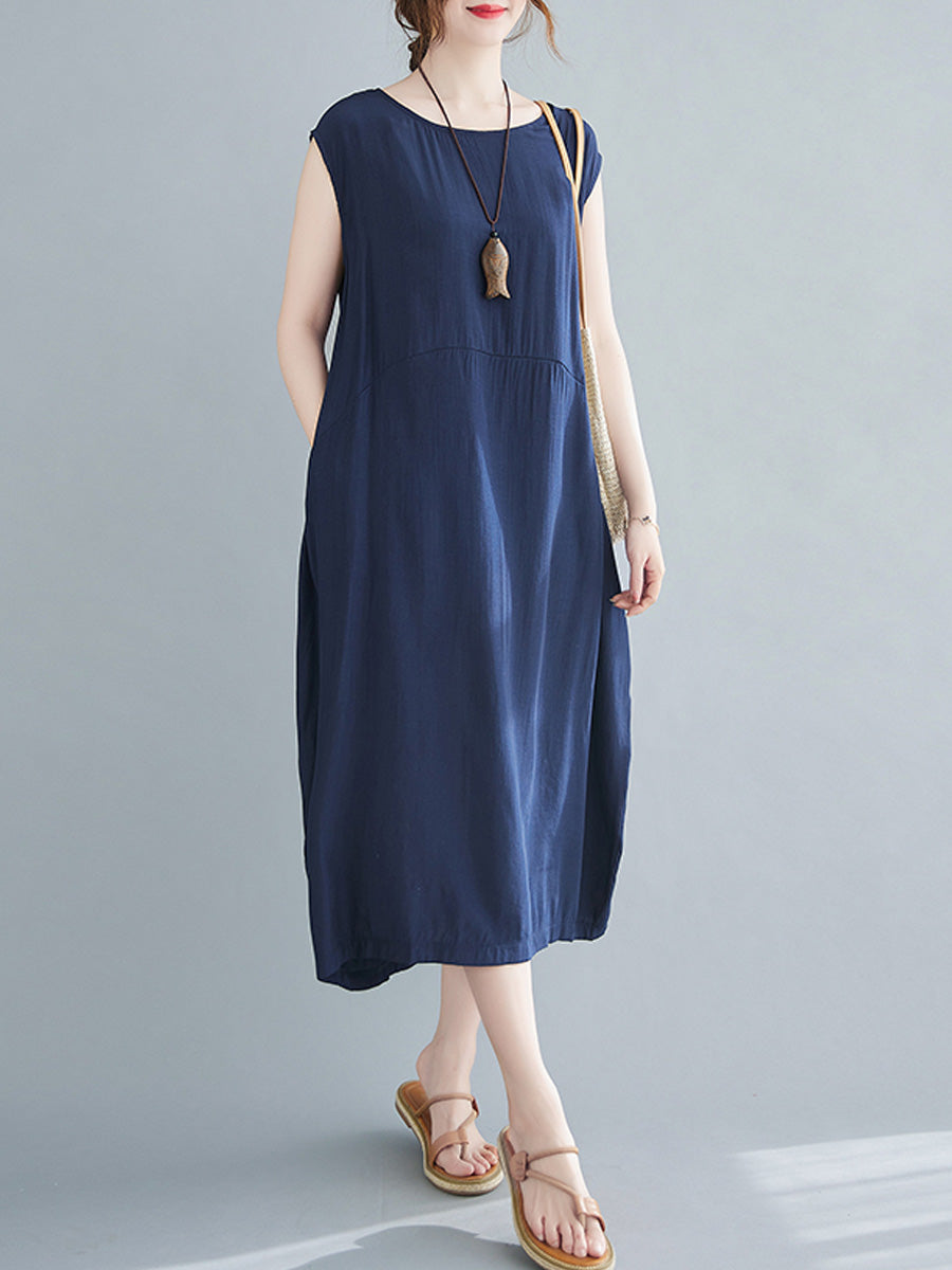 Temperament Sleeveless Solid Color Dress