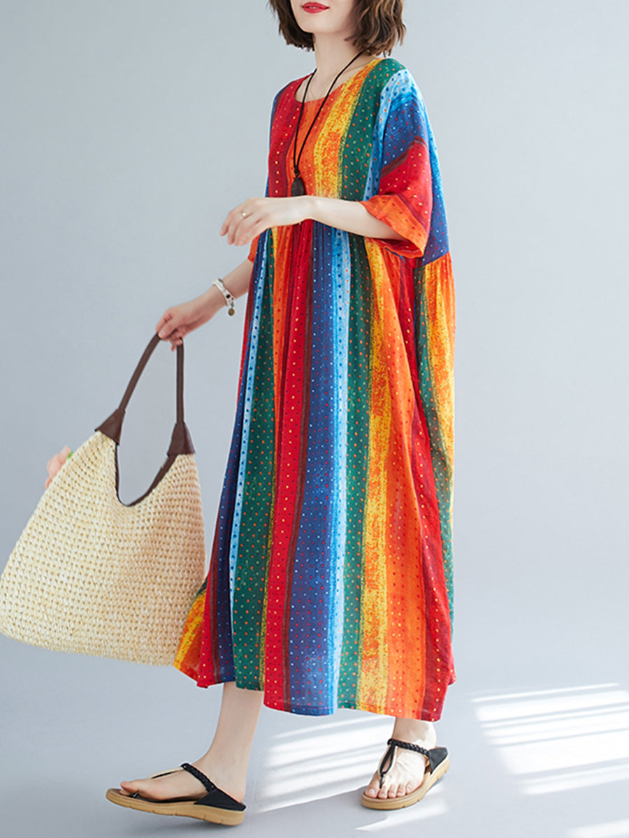 Rainbow striped printed dress