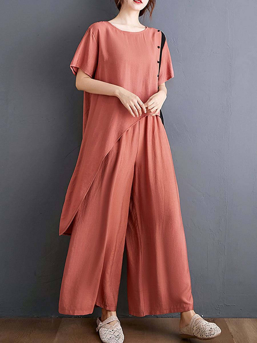 Side button sloping hem loose set