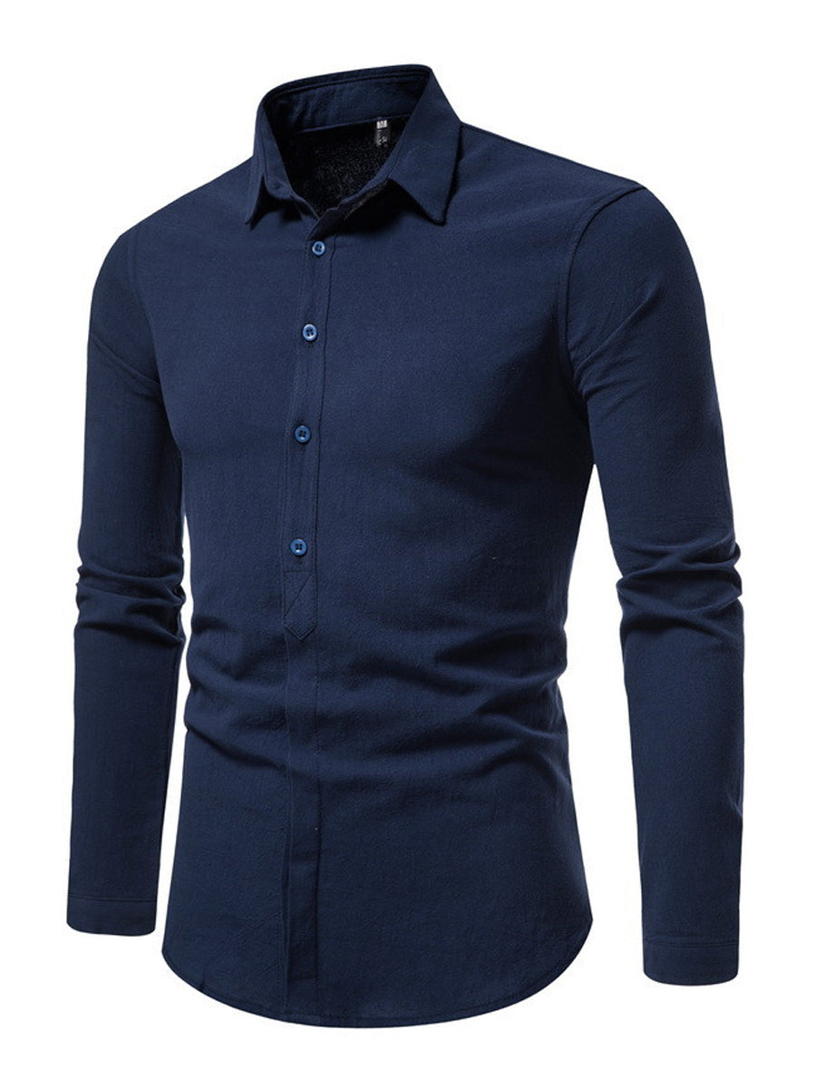 Solida camicia a maniche lunghe casual da uomo