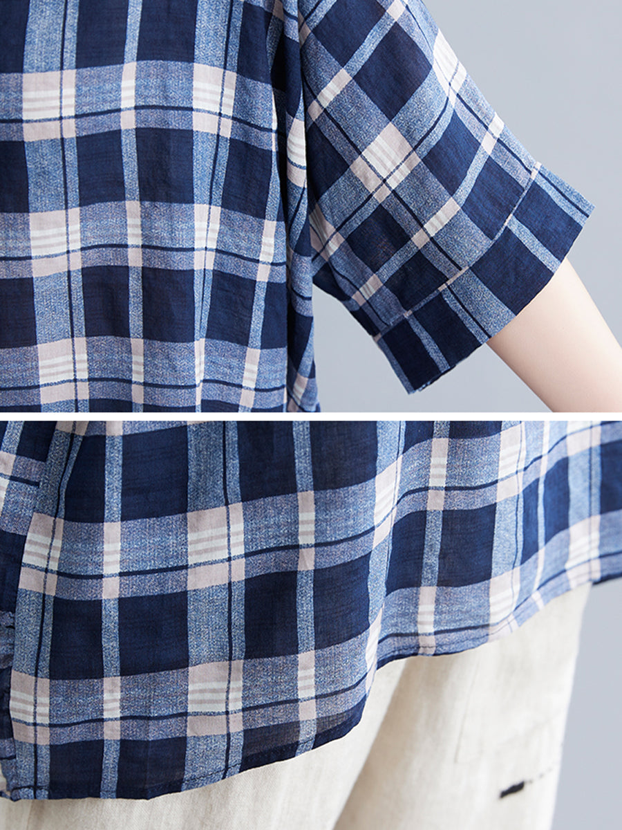 Checkered round neck oversized shirt