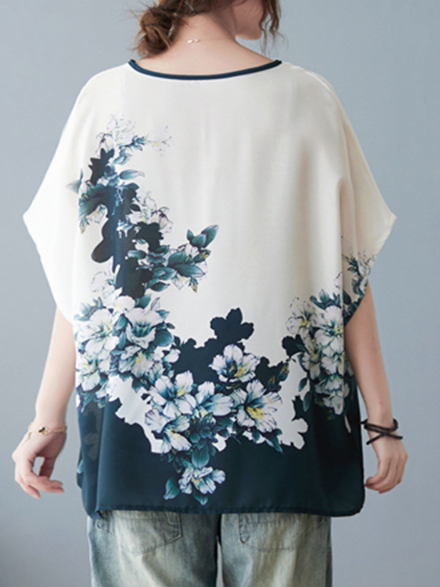 Art printed V-neck top