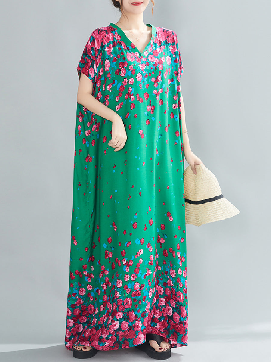 Ethnic style printed V-neck Dress