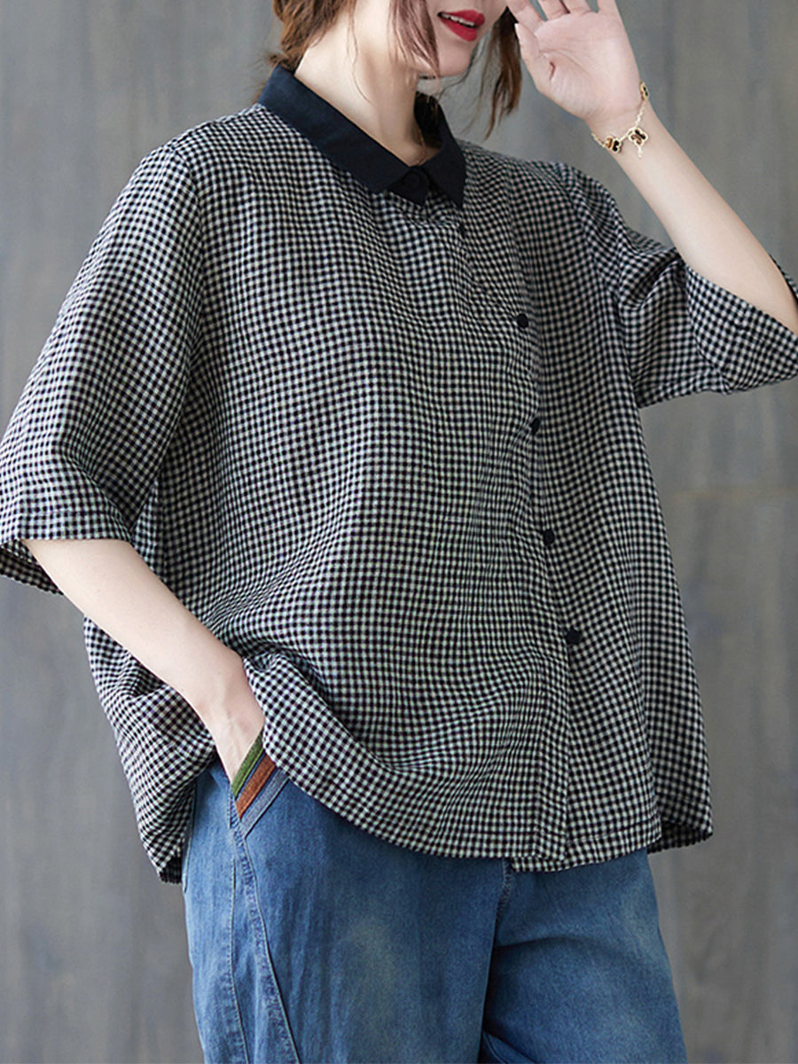 Small checkered diagonal button shirt