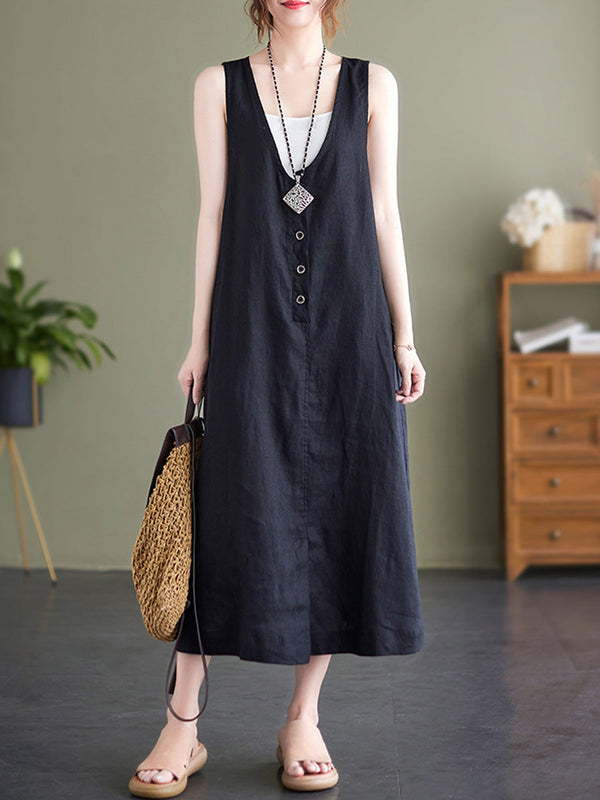 Cotton and linen V-neck sleeveless dress