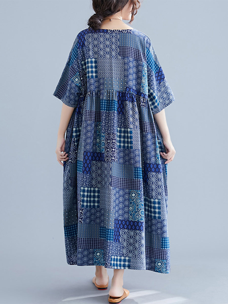 Patchwork printed oversized dress