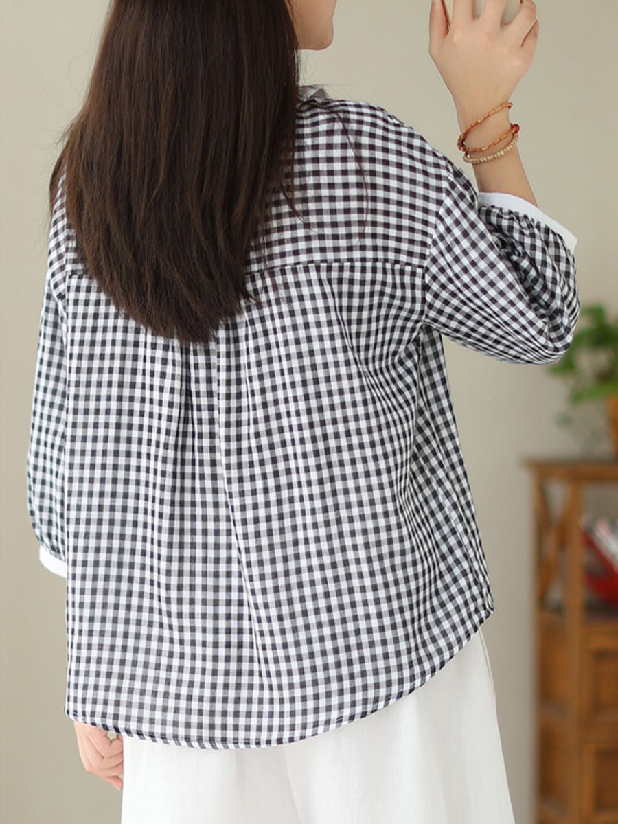 Small plaid round neck shirt