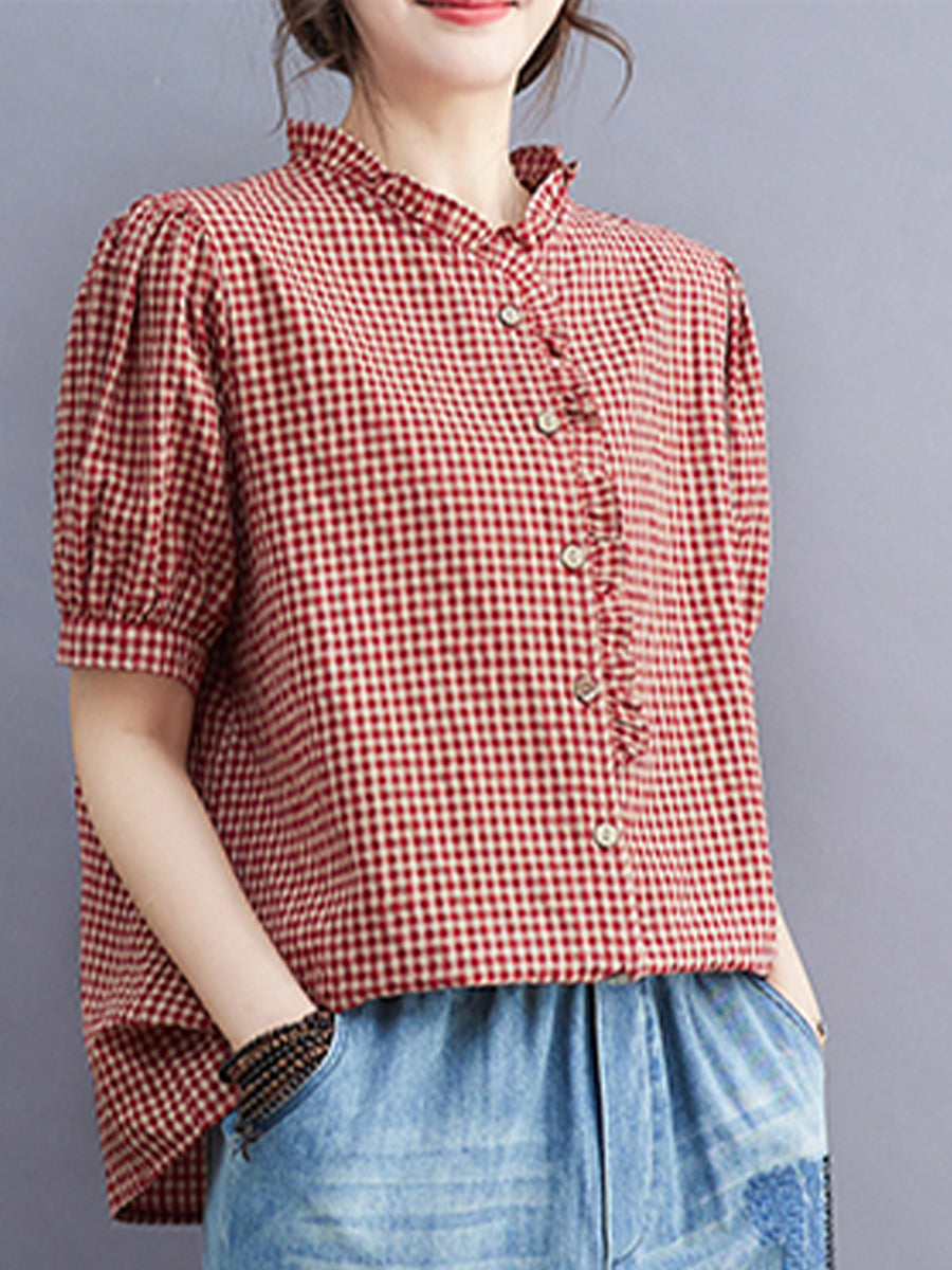 Small plaid lace collar shirt