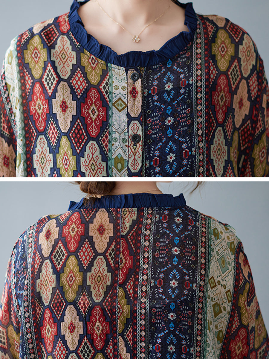 Ethnic style long oversized top