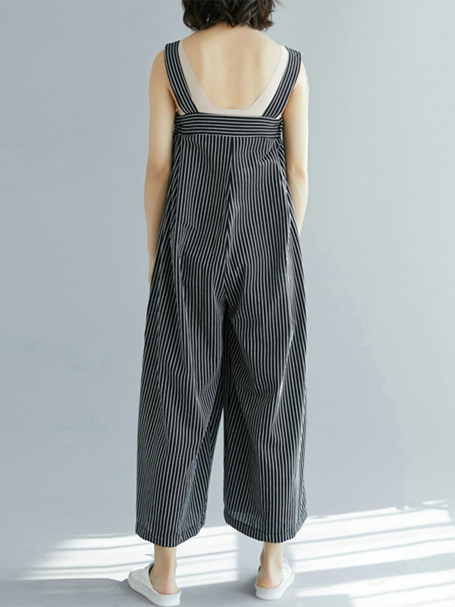 Casual striped open back jumpsuit