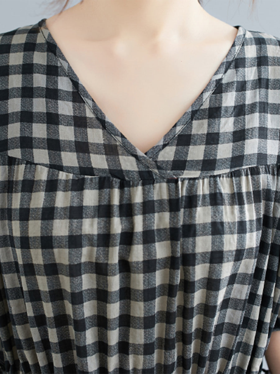 Checkered Large Short Sleeve Dress