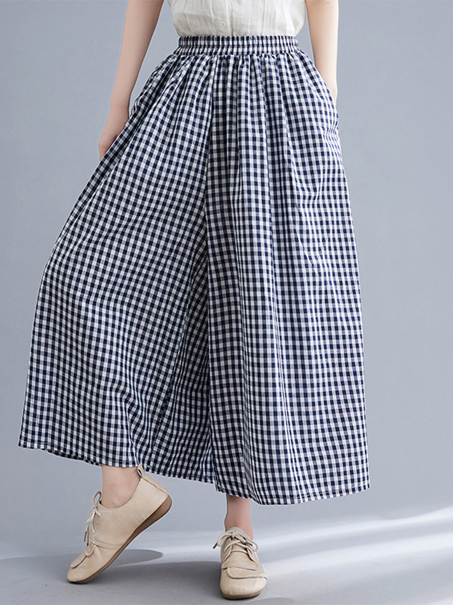 Plaid wide leg casual skirt pants