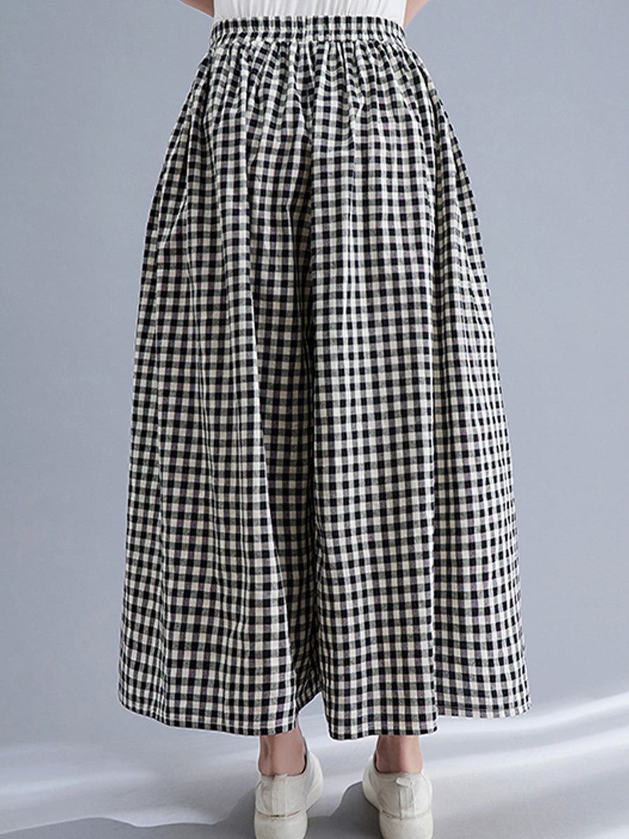 Plaid wide leg casual skirt pants